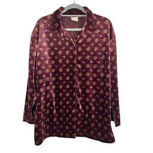 Retro Floral Velvet Shirt Burgundy M Hippie Boho Indie Folk Cottagecore Western